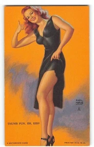 Tarjeta Arcade Mutoscopio Risque Pin-Up Pelirroja Mujer "Diversión Pulgar" Earl Moran - Imagen 1 de 2