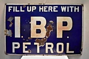 Vintage I.B.P. Insegna Smaltata Porcellana Benzina 30x20in Gasolio Pubblicitaria In - Foto 1 di 6