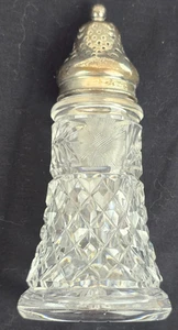 VINTAGE GORGEOUS CUT GLASS CRYSTAL & STERLING SILVER SUGAR SHAKER ANTIQUE - Bild 1 von 22