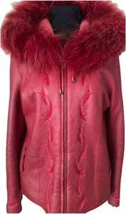 real shearling jacket women, Light & Warm, Hood, Real Fur Trim, Two Pockets, M/L - Picture 1 of 7