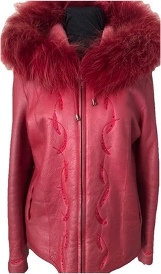 real shearling jacket women, Light & Warm, Hood, Real Fur Trim, Two Pockets, M/L - Image 1 of 4