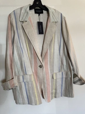 NWT Lafayette 148 New York RAFIA Striped Blazer Jacket Linen Size 16 NEW Stripe - Image 1 of 4