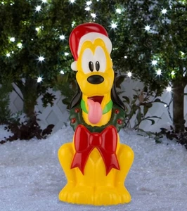 2 FT DISNEY'S PLUTO IN SANTA HAT BLOW MOLD LIGHTED YARD PROP - Picture 1 of 2