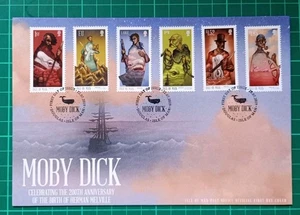 ISLE OF MAN 2019 MOBY DICK - HERMAN MELVILLE SET OF 6 ON FDC - Picture 1 of 2