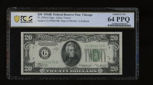 DBR 1934-B $20 FRN Chicago Vinson Fr. 2056-G PCGS-B 64 PPQ Serial G15906678B - Picture 1 of 2