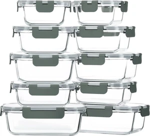 10-Pack Glass Food Storage Container with Lids, Airtight Lunch Bento Boxes, Glas - Picture 1 of 12