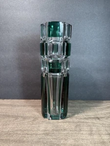 Val St Lambert Emerald Clear Crystal Vase 7 3/4 Inches Signed Art Deco Style - Picture 1 of 11