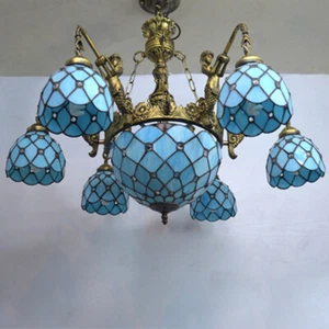 Antique Brass Mermaid Chandelier Retro Tiffany Pendant Light for Parlor - Picture 1 of 8