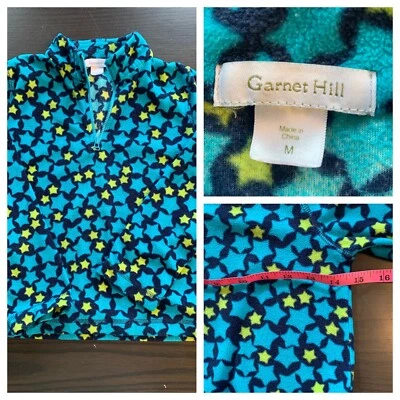 Pullover polar Garnet Hill niños niñas mediano azul verde estrellas 1/4 cremallera Foto 1 de 4