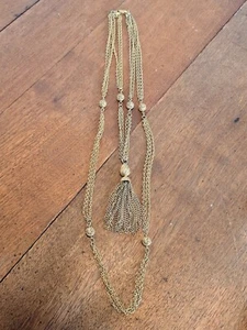 Vintage goldfarbene doppellagige Quaste drei Strang Halskette 16,5" lang  - Bild 1 von 12