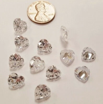6 corazones de 3 quilates de cristal de circonita cúbica genuino vintage de 9 mm. Gem Jewels S801 Foto 1 de 2