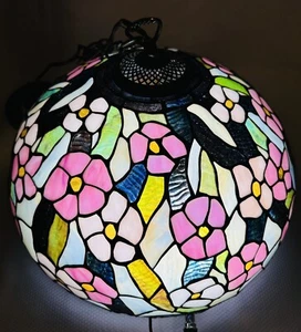 TIFFANY STYLE LEADED STAINED GLASS HANGING LAMP 16” VINTAGE 90’s HardWired - Picture 1 of 14