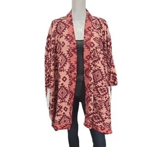 Denim Co Womens Dressy Printed Jacquard Open Front Poncho Cardigan One Size Plus - Picture 1 of 9