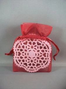 4 Lace-Look Felted Coasters in Burgundy Organza Gift Bag - Set of 10 Favors -NEW - Picture 1 of 4