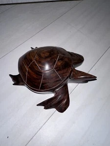 Tortuga Madera Madera Estatua Figura Estatuilla Arte Tallado Naturaleza Natural Marrón Animal - Imagen 1 de 7