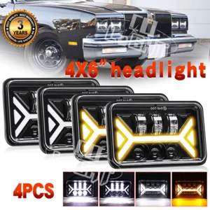 4PCS Fit 1980-1988 Cutlass 4x6" Led Headlights Hi/Lo Turn Signal DRL Headlamps - Picture 1 of 9