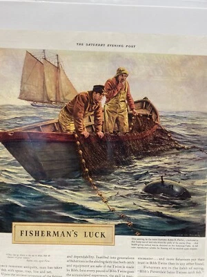 1940 BIBB Textiles WWII Ocean Mine Bomb Fisherman Net Snag Mag Print Ad Nautical - Image 1 of 2
