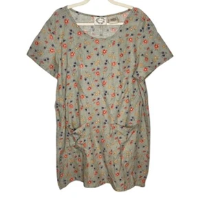Vtg Erika Floral Linen Shift Dress Womens XL Pockets Lagenlook Cottage Natural - Picture 1 of 10