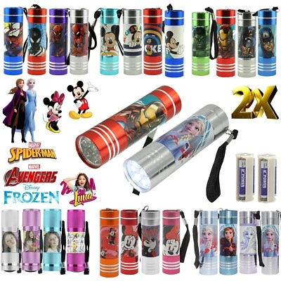 2PK Licensed Aluminium 9 LED Flashlight, Kids Girls Boys Gift 8.7cm Pocket Torch - Image 1 of 4