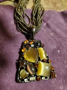 Beaded With Pendant Necklace Women Multiple Gemstones Differently Shaped - Picture 1 of 4