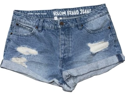 Volcom Stone Rolled Jean Shorts Womens Size 9 (29) Buttonfly Distressed Cuffed - Image 1 of 4