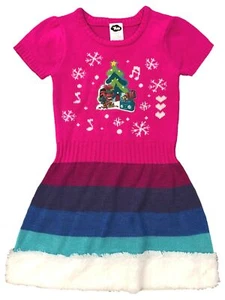 Trolls Movie Girls Pink Rainbow Knit Poppy Holiday Sweater Dress - Picture 1 of 2