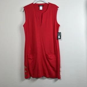 Vestido Camisa Lauren Ralph Lauren Rojo Botones Dorados Sin Mangas Cuello en V Nuevo con Etiquetas Pequeño - Imagen 1 de 8