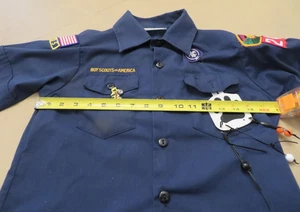 Boy Scouts of America S/S Button-Up Shirt Sewn on Patches Blue Youth Medium - Picture 1 of 9