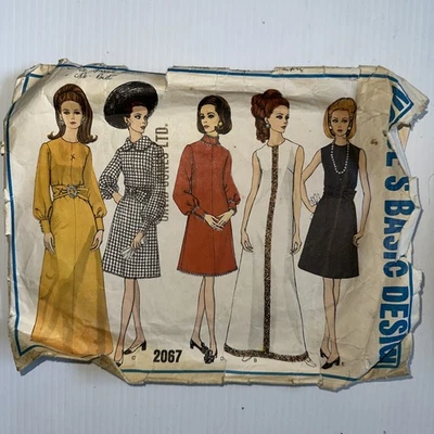 Vogue 2067 Basic Design A-Line Dress 2 Lengths Size 12 Bust 34 CC Vintage 1960s - Image 1 of 4