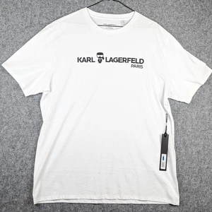 Karl Lagerfeld Paris Men’s XL Short Sleeve T-Shirt White Black Text Logo Tee NWT - Picture 1 of 7