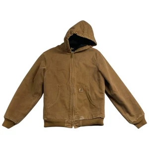 Carhartt YYJ130 BRN Canvas Quilted Lined Jacket Brown Youth Size XL (14/16) Barn - Picture 1 of 19