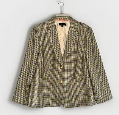 Talbots Wool Blend Blazer Jacket Houndstooth Colorful Rainbow Gold Buttons 20WP - Image 1 of 4