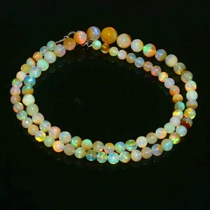 Collar hecho a mano minimalista azul cuentas de ópalo redondas piedra de nacimiento de octubre EE. UU. 2140 - Imagen 1 de 4
