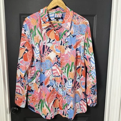 Talbots Shirt Women 2X Colorful Floral Tropical Vacation Preppy Whimsical Artsy - Image 1 of 4