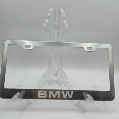 BMW Metal License Plate Frame Silver Chrome Finish Etched Logo Auto Accessory - Image 1 of 3