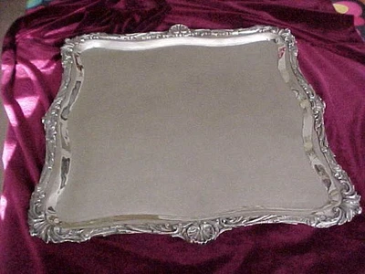 VINTAGE 900 SILVER TRAY FOLIAGE FEATHERS LATTICE AND SHELLS 16"X16"  4 LBS. - Image 1 of 4