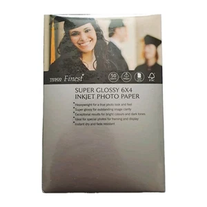 50 Sheets of Tesco Finest Super Glossy Photo Sized Inkjet Paper 6" X 4" New - Afbeelding 1 van 5