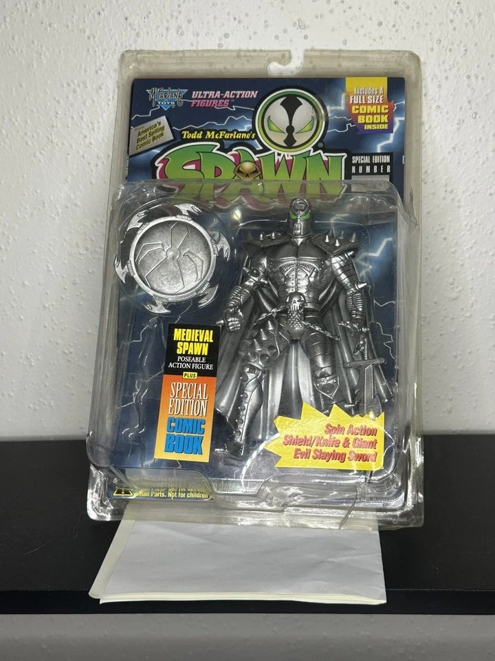 De colección 1995 McFarlane Toys SPAWN Plata Medieval Spawn boxeo dañado  Foto 1 de 4
