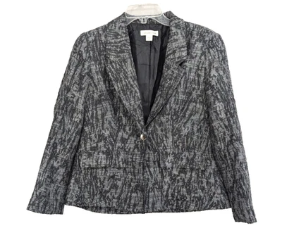 Jaqueta terno Coldwater Creek feminina tamanho P8 preta marmorizada 1 botão forrado bolsos - Imagem 1 de 4