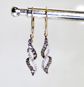 Gorgeous Ladies 10K Gold Champagne/White Diamond Intricate Drop/Dangle Earrings - Picture 1 of 4