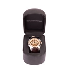 RRP €410 EMPORIO ARMANI Meccanico Automatic Round Leather Watch 20 Jewels
