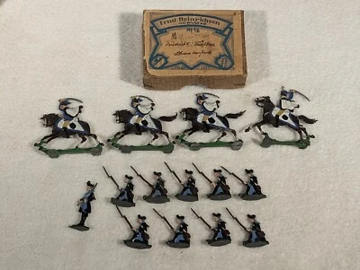 Antique Ernst HEINRICHSEN Nurnberg Soldier Flats ~ Blue Jacket Calvary & Army - Image 1 of 4