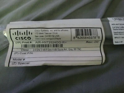 NEW Cisco Gray Antenna AIR-ANT2524DG-R DUAL BAND 2.4GHz 5GHz 3.5 dBi - Image 1 of 4