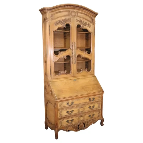 Carved Cherry Grand Scale French Louis XV Auffray Style Secretary Desk Cover