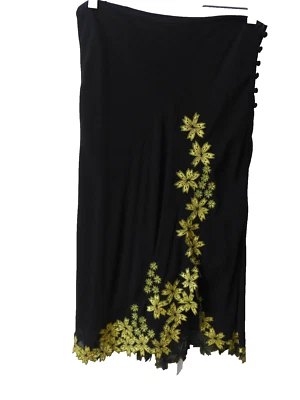 Catherine Malandrino Vintage 80-90's Black Silk Chiffon Yellow Flora Skirt 8 NEW - Image 1 of 4
