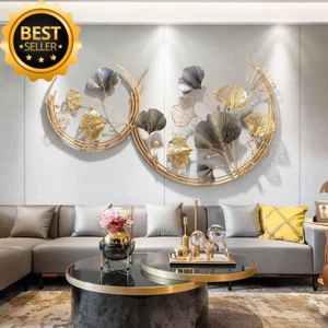 3D Gold Ginkgo Metal Wall Art – Framed Leaf Sculpture for Home Office Decor - Picture 1 of 12