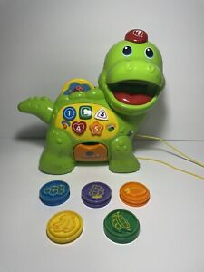 VTech Green Chomp and Count Dino with 5 Food Coins Tested Working 