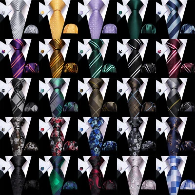 Mens Tie New Lot Jacquard Paisley Solid Striped Necktie Hanky Cufflinks Set - Image 1 of 2