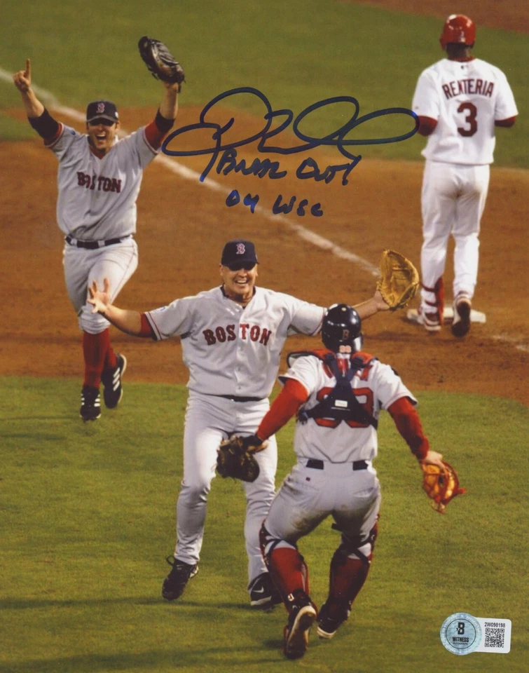 Doug Mientkiewicz Signed 8x10 Photo w/ Final Out + 04 WSC Beckett Wit BAS COA #2 - Image 1 of 1