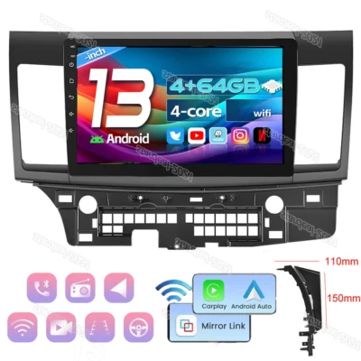 4+64G For Mitsubishi Lancer 2008-2017 Android 13 Car Stereo CarPlay Radio GPS - Image 1 of 4